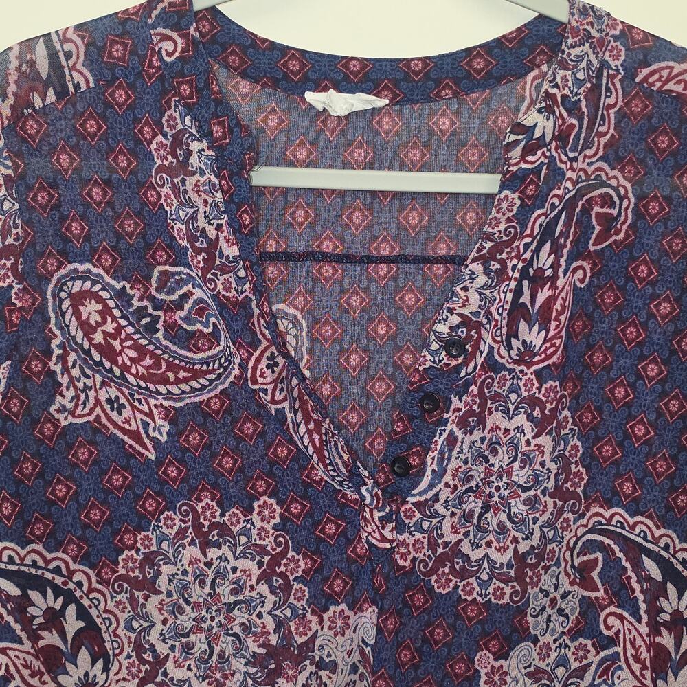 Siren Lily Bohemian Roll-Tab Tunic Ornate Paisley & Geometric Mesh Blouse Size M - Picture 4 of 7